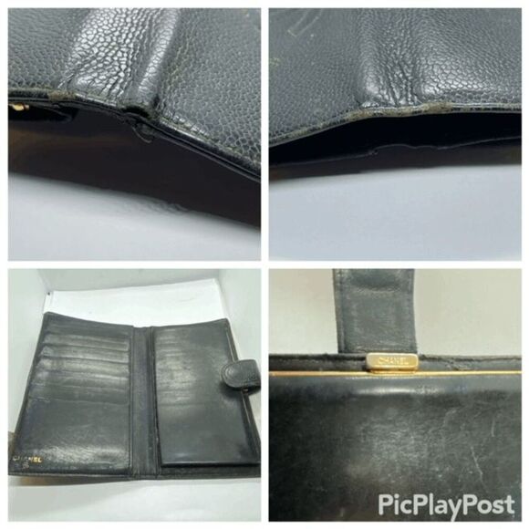Authentic Vintage Chanel Black Caviar Leather Long Designer Wallet - Picture 4 of 16